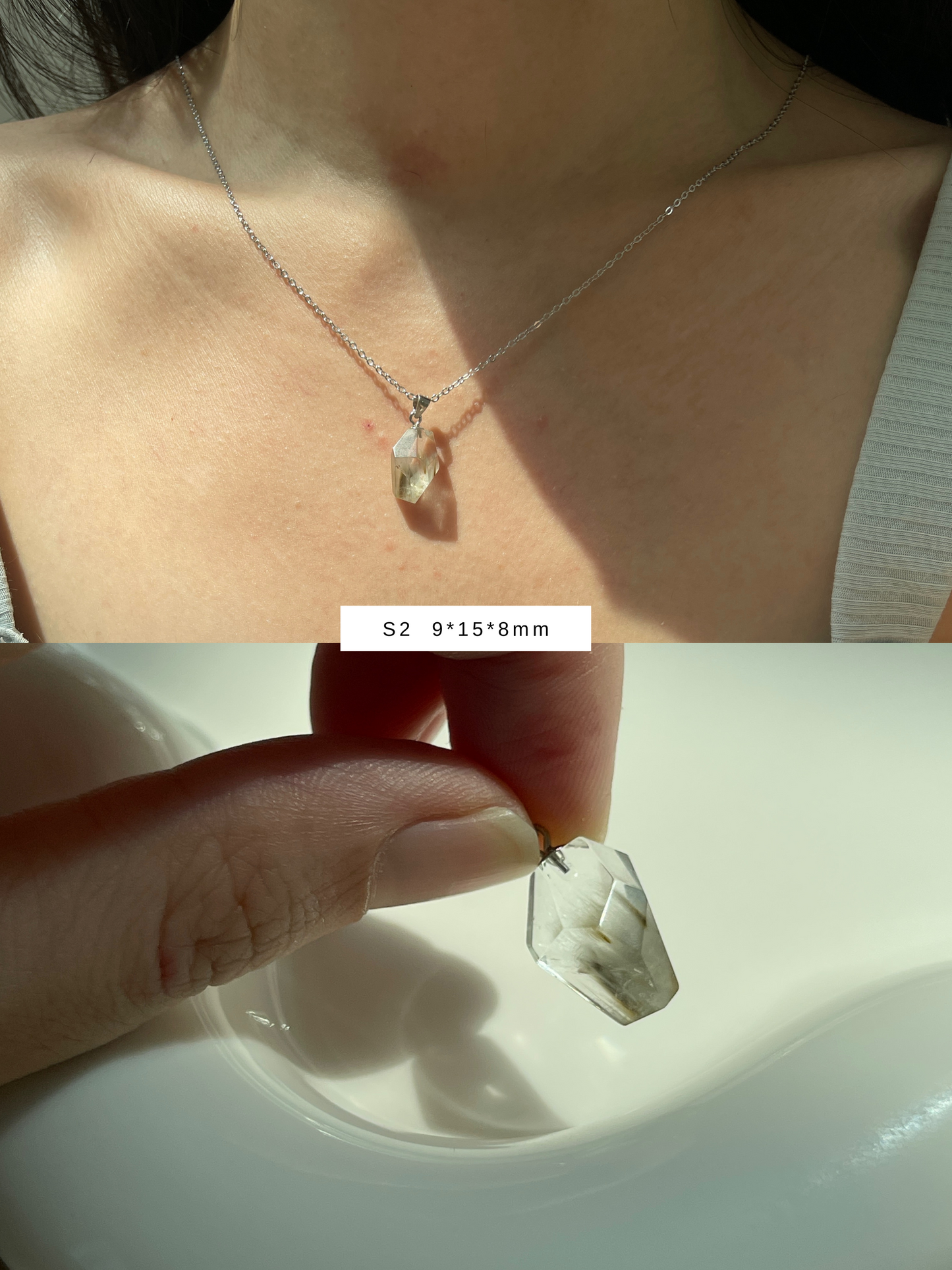 蓝兔毛吊坠 Blue Rabbit Hair Rutilated Quartz Pendant