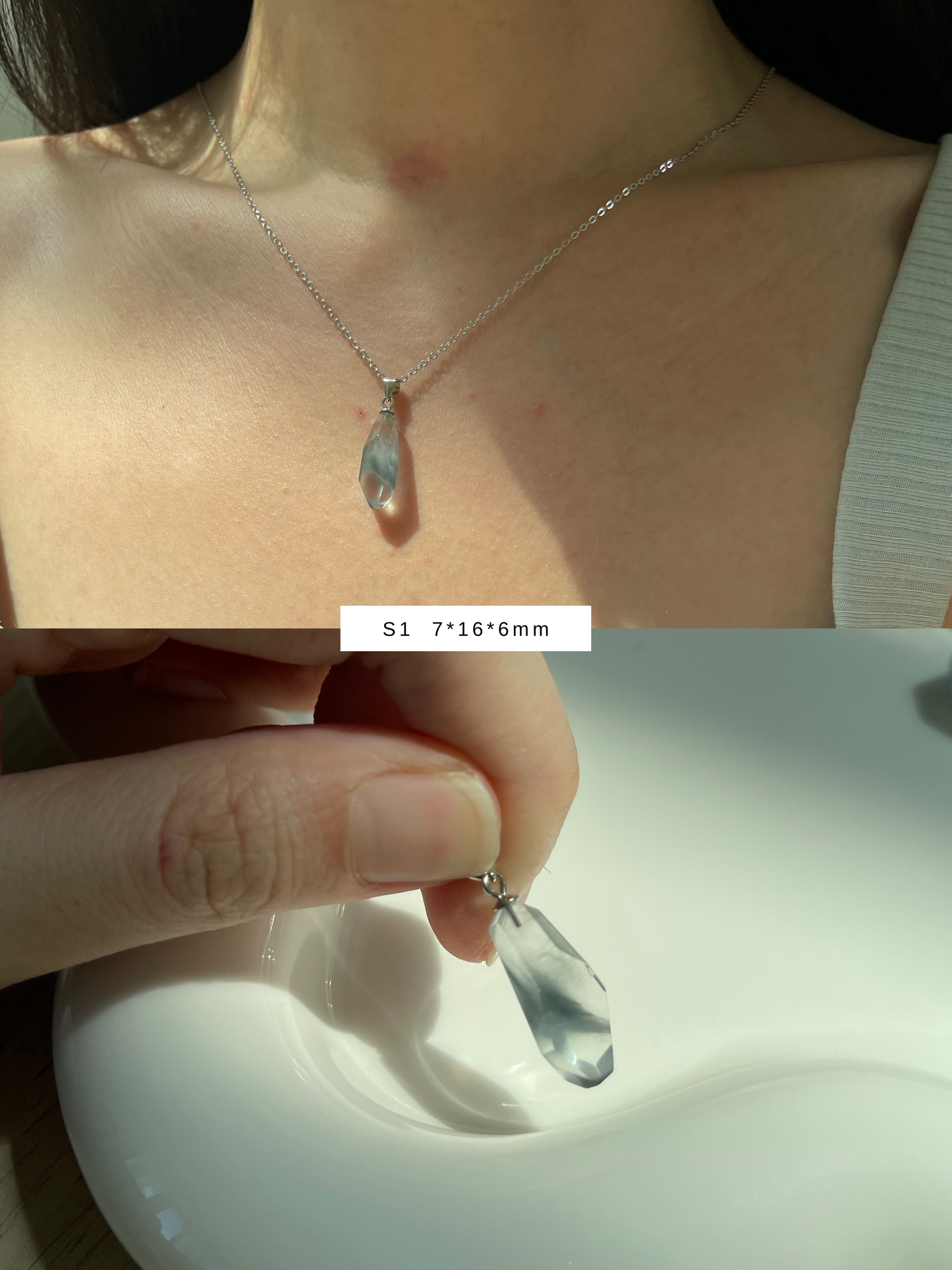 蓝兔毛吊坠 Blue Rabbit Hair Rutilated Quartz Pendant