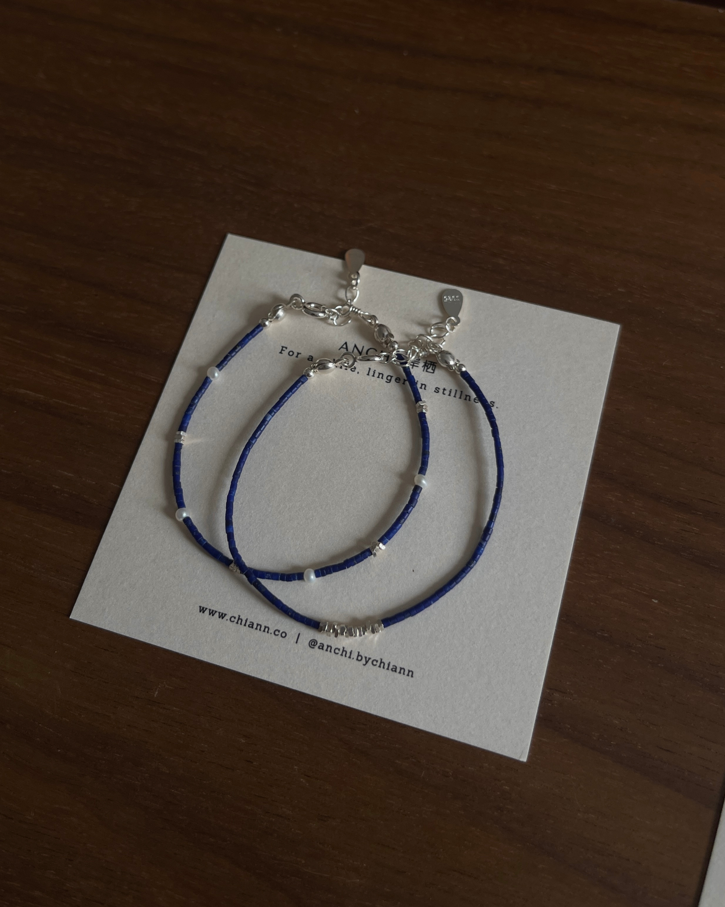 Anchi - 【夜蓝碎光】【海盐珍珠】极细青金石手链 Lapis Bracelet