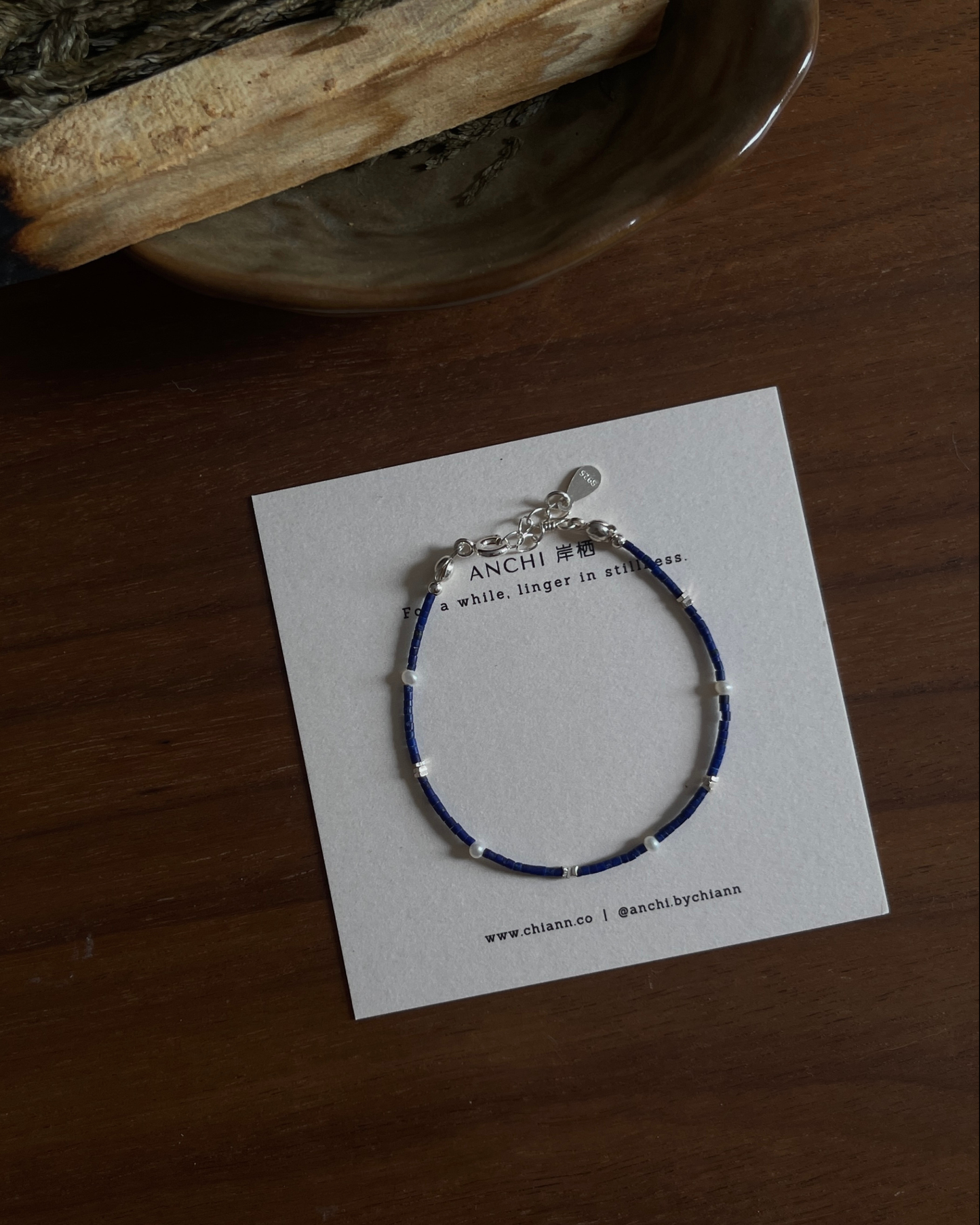 Anchi - 【夜蓝碎光】【海盐珍珠】极细青金石手链 Lapis Bracelet