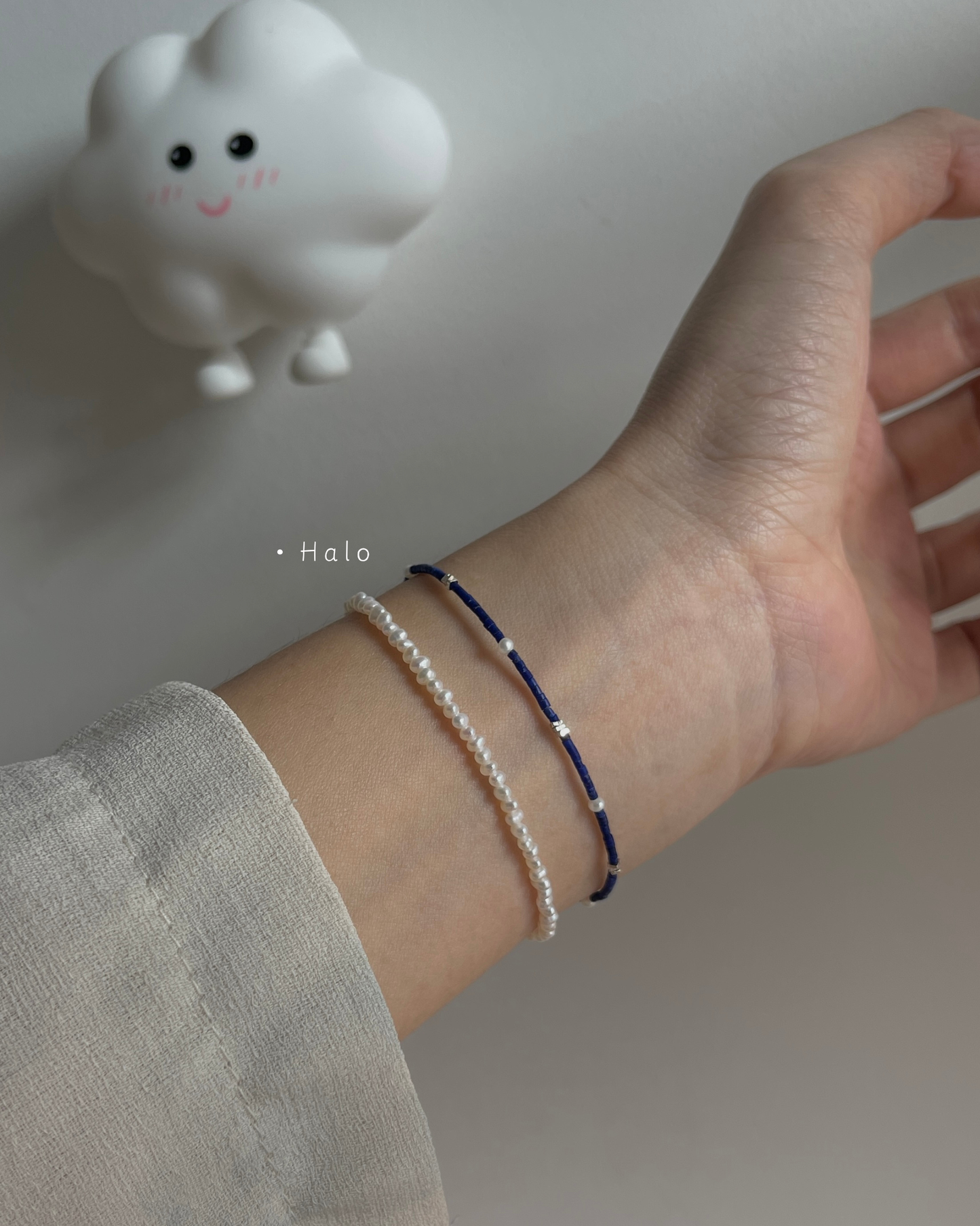 Anchi - 【夜蓝碎光】【海盐珍珠】极细青金石手链 Lapis Bracelet