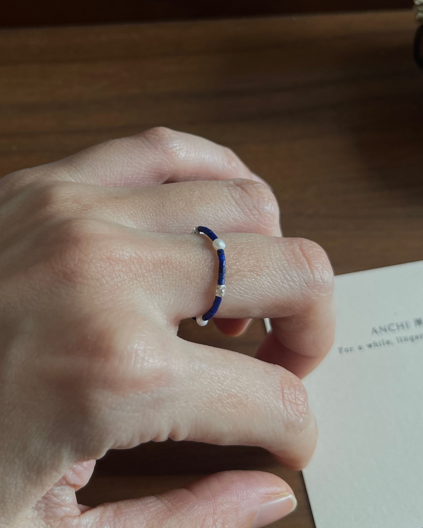 Anchi - 【夜蓝碎光】【海盐珍珠】极细青金石戒指 Lapis Ring