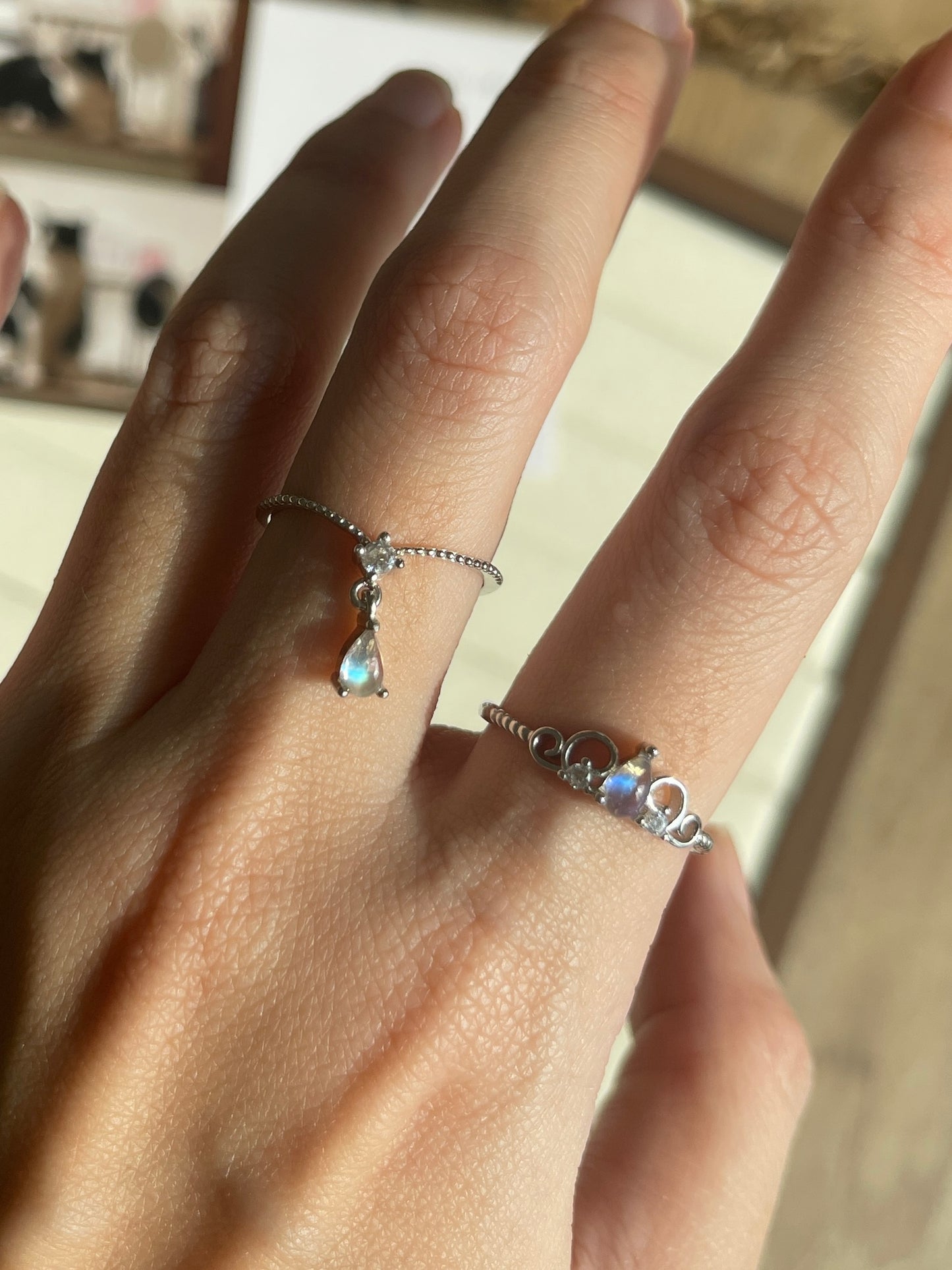 高品蓝月光戒指 Blue Moonstone Ring