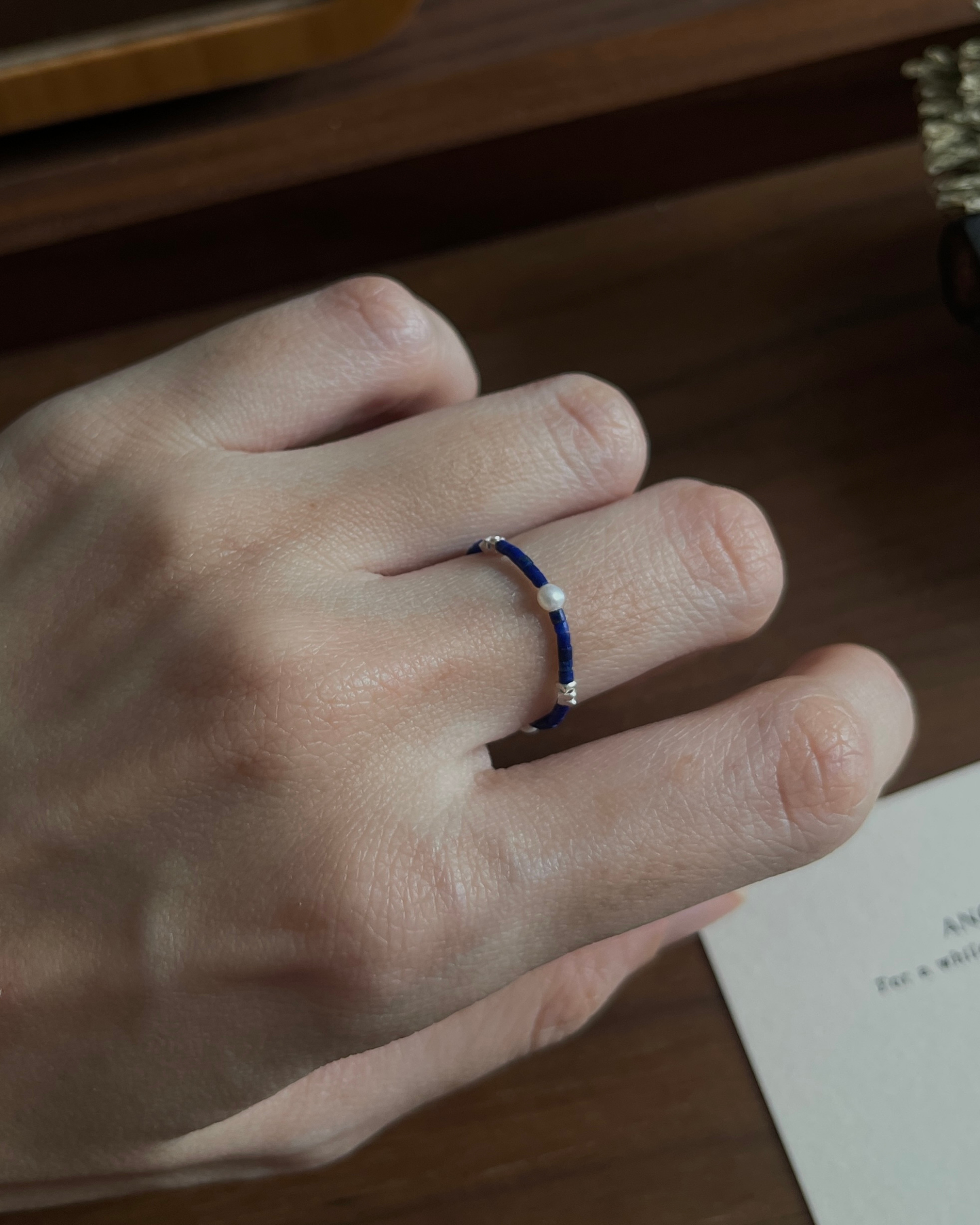 Anchi - 【夜蓝碎光】【海盐珍珠】极细青金石戒指 Lapis Ring