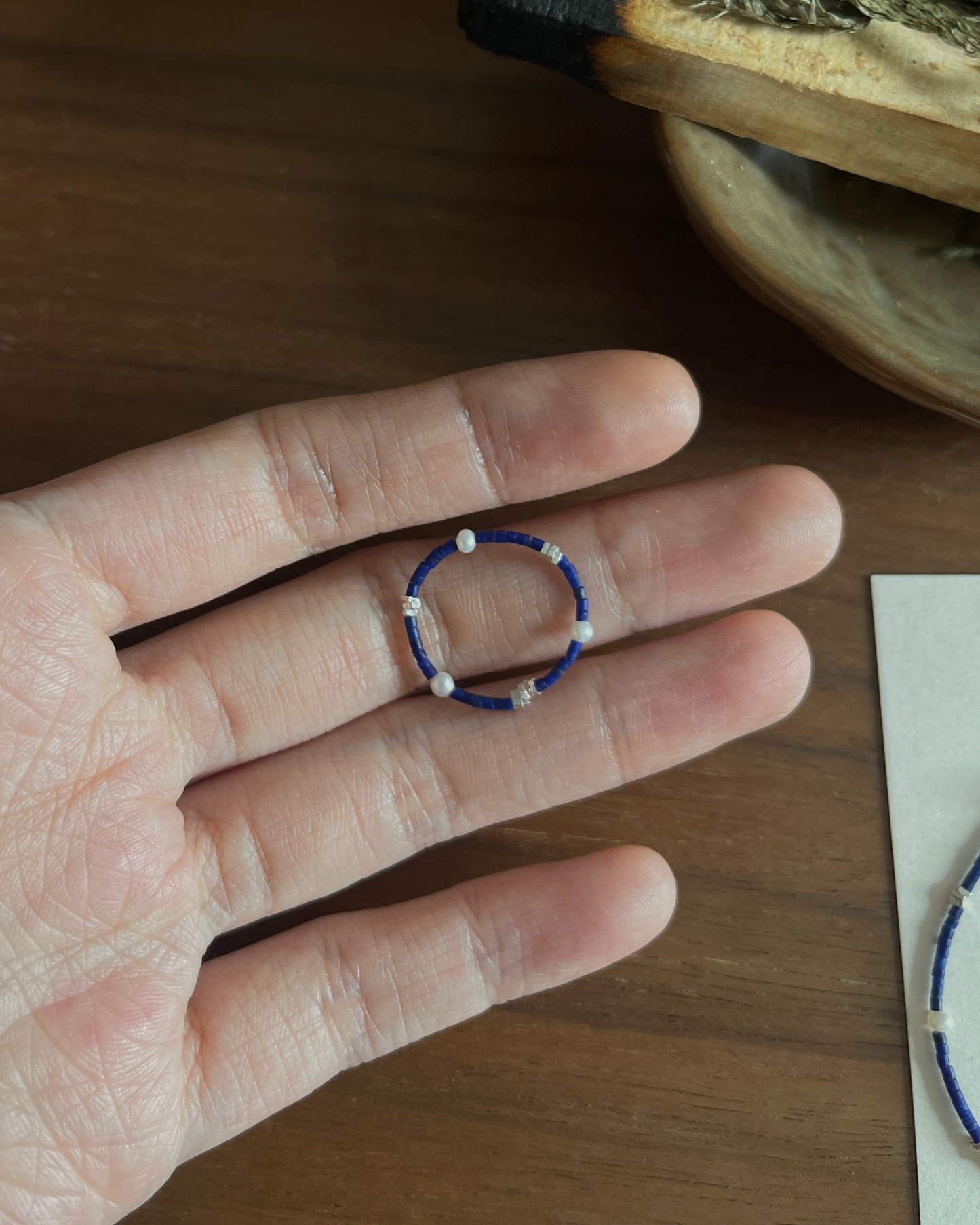 Anchi - 【夜蓝碎光】【海盐珍珠】极细青金石戒指 Lapis Ring