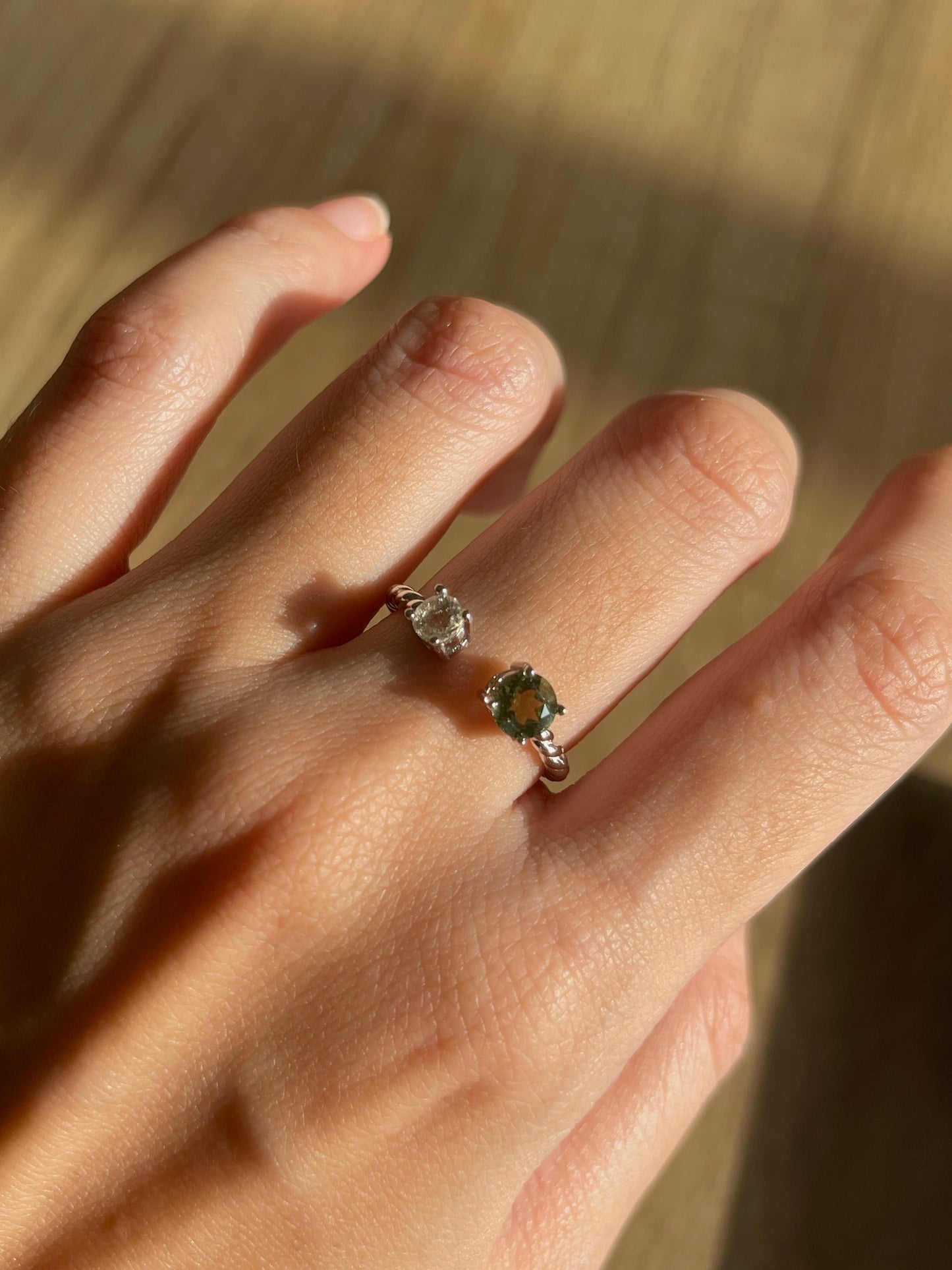 捷克+利比亚【双陨石】戒指 Moldavite-Libyan Glass Ring