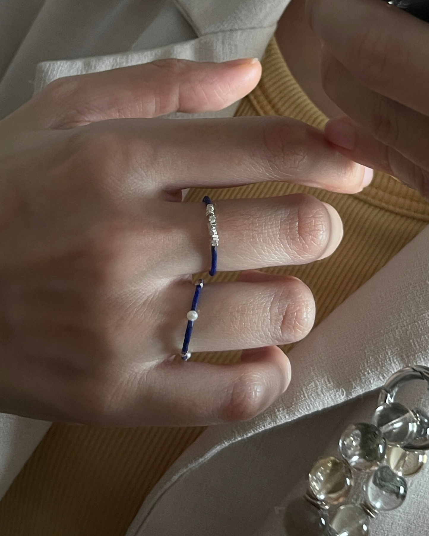 Anchi - 【夜蓝碎光】【海盐珍珠】极细青金石戒指 Lapis Ring