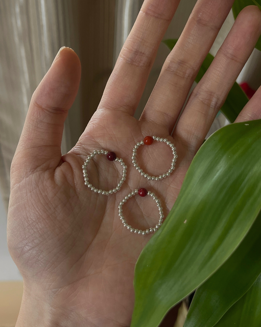 Anchi -【朱砂】【南红玛瑙】小银珠戒指 Nanhong Agate /  Cinnabar Ring