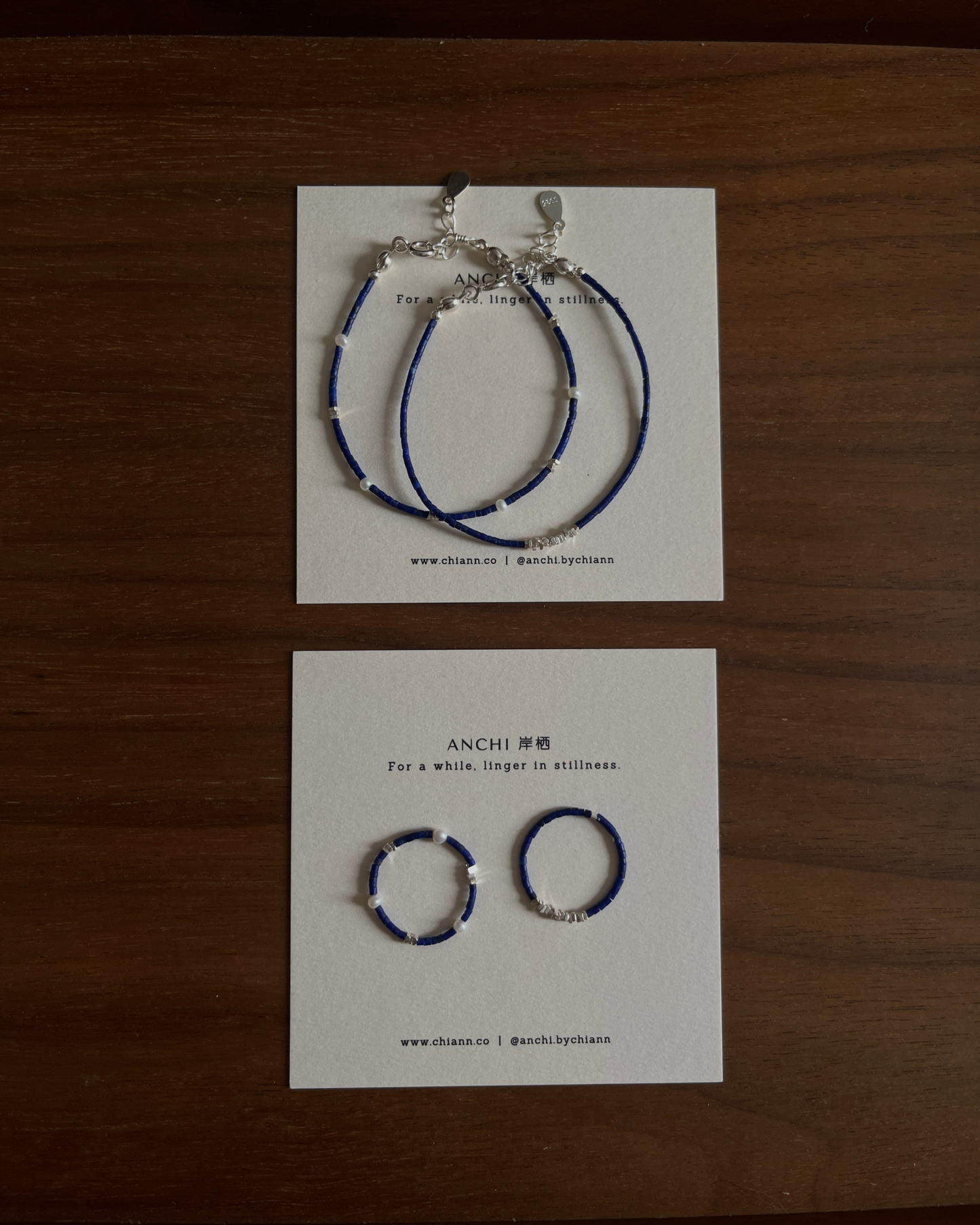 Anchi - 【夜蓝碎光】【海盐珍珠】极细青金石手链 Lapis Bracelet