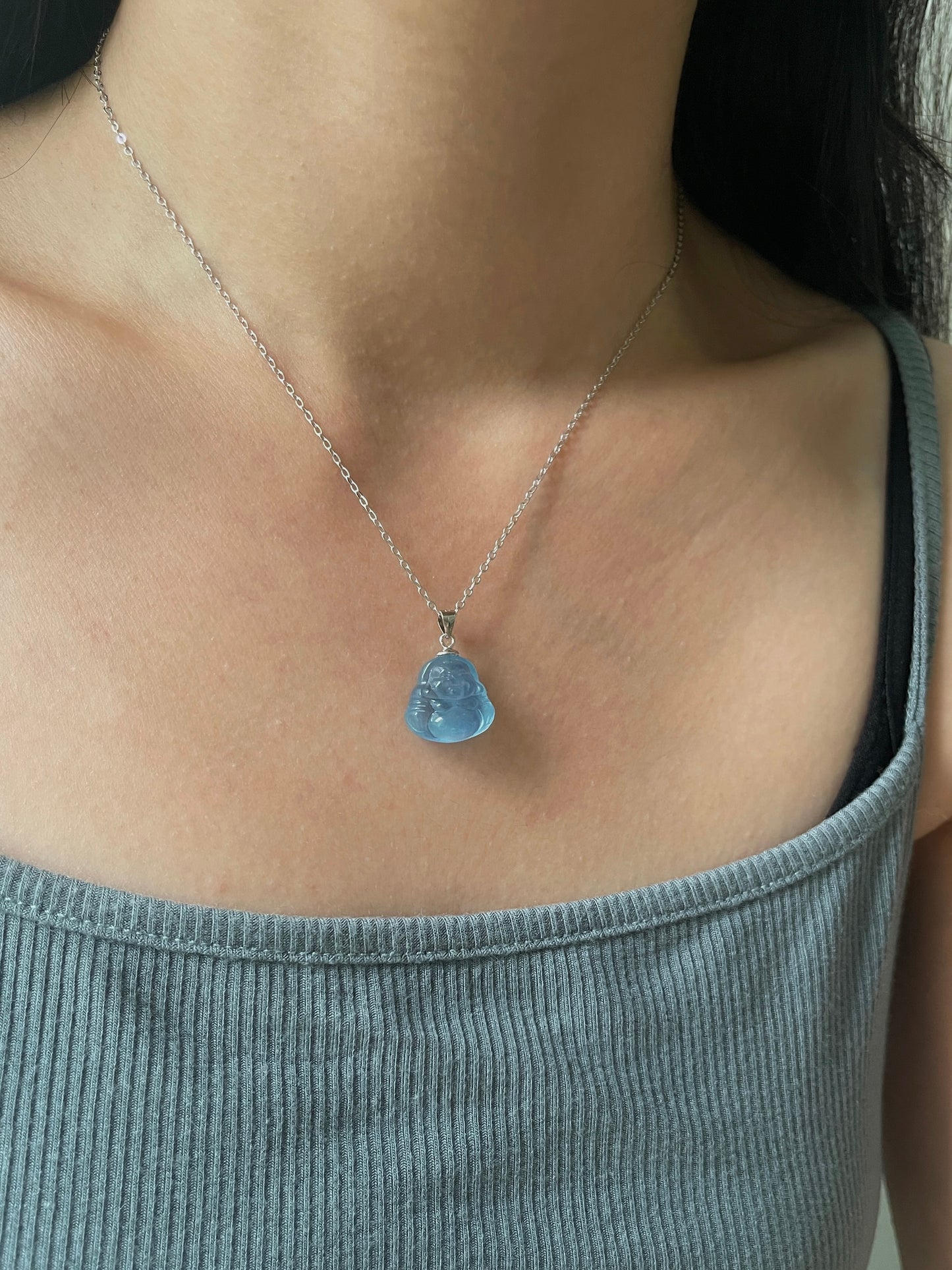 海蓝宝弥勒佛吊坠 Aquamarine Mi-Le Buddha Pendant