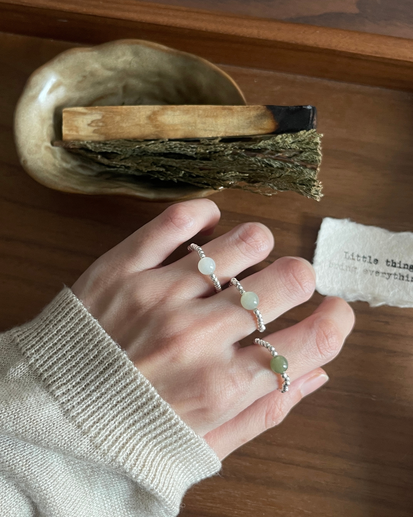 【和田玉】小银珠戒指 Nephrite Jade Ring